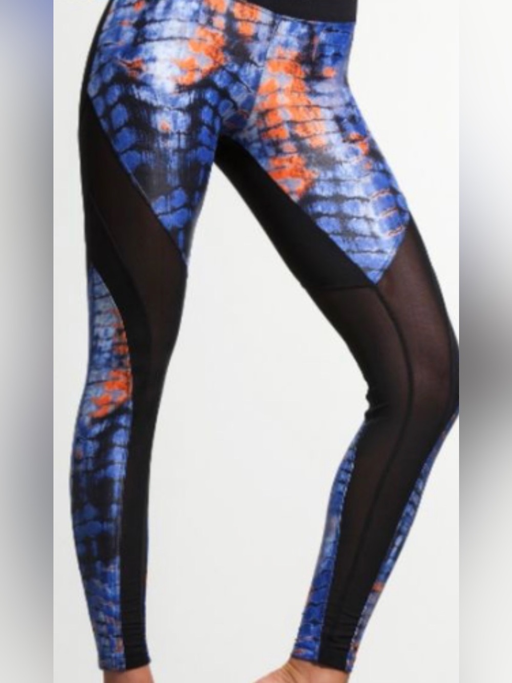 Koral Blue & Orange Printed Mesh-Panel Leggings